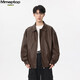 MMOPTOP美式高街PU翻領(lǐng)皮衣夾克男女秋冬季痞帥寬松機車(chē)外套MJK04咖色L