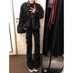 FR.YH.ZH美式迷彩工裝褲男款高街vibe褲子修身窄版微喇直筒褲 黑色 L 115-130斤