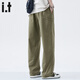 :CHOCOOLATE it休閑褲男2025夏季新款寬松直筒工裝褲男士簡(jiǎn)約長(cháng)褲 軍綠色 【官方正品】 L 【建議125斤-145斤】