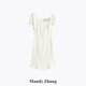 Mandy Zhang法式CHIC白色方領(lǐng)魚尾連衣裙女夏季氣質(zhì)蝴蝶結(jié)禮服裙子 珍珠白 S