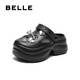 百麗（Belle）兩穿洞洞鞋女2025夏新厚底增高可外穿包頭拖鞋B2648BT5 黑色 37-38 (240mm)