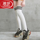浪莎（LangSha）女士長(cháng)筒襪棉襪日系過(guò)膝高筒襪運動(dòng)滑板休閑街頭潮襪足球男襪學(xué)生 白色黑條紋 2雙 均碼
