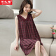芊之雅睡裙女夏季莫代爾冰絲無(wú)袖睡衣裙2025年新款格子夏天可外穿家居服 LND-62335緋紅格 2XL 建議體重140-160斤