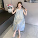 乖妮貓女童夏裝公主裙2025新款雪紡裙子女大童夏季背心裙兒童夏天連衣裙 藍色 160 碼