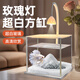 寵小帥桌面小魚缸雪山造景方形缸斗魚缸客廳小型觀賞孔雀魚缸超白玻璃缸 超白玻璃方缸【大號15CM】 【玫瑰燈+防逃蓋+底座】