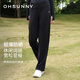 OhSunny防曬褲女春夏高腰涼感寬松闊腿褲直筒神褲 SLP5M222T 暗夜黑 M 