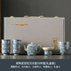 瀾春江陶泥中式青花汝窯功夫茶具套裝萬(wàn)花四方泡茶壺陶瓷蓋碗茶杯禮盒裝 陶泥百花10頭-漢方壺 【高檔禮盒裝】