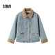 森馬（Semir）牛仔棉服女拼接毛領(lǐng)美式復(fù)古2024冬寬松毛邊夾克街頭109724108017