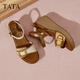 他她（TATA）法式坡跟涼鞋女鞋度假風(fēng)一字帶涼鞋2025夏季新款7MYA1BL5 杏/棕 37