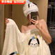 渠辰浴巾女可穿式浴巾浴裙套裝吸水速干浴袍男女卡通干發(fā)帽吸水浴袍 奶白色帕恰狗 【浴裙+浴帽】兩件套