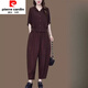 皮爾卡丹（pierre cardin）冰絲套裝女夏季新款時(shí)尚洋氣減齡媽m媽純色T恤寬松遮肚兩件套 咖啡色 2XL (建議125-140斤)