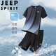 JEEP SPIRIT吉普套裝男夏季T恤短褲兩件套休閑大碼運(yùn)動(dòng)男裝 黑灰 XL