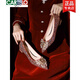 卡帝樂(lè )鱷魚(yú)（CARTELO）水晶平底主婚鞋女秀禾服新娘鞋2025新款紅色亮片低跟孕婦敬酒單鞋 酒紅色粗跟2厘米 38