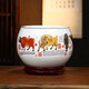 收藏天下景德鎮(zhèn)陶瓷器聚寶盆家居客廳玄關(guān)裝飾品辦公室桌面擺件喬遷送禮品 五牛圖+底座+證書 高度21cm-順豐包郵
