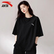 安踏短袖女夏季T恤薄款夏天女款休閑涼感家居運動(dòng)服寬松上衣情侶裝 基礎黑 L