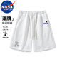 NASA MARVEL短褲男夏季五分褲休閑中褲彈力寬松運(yùn)動(dòng)直筒沙灘褲 白色 L