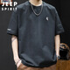 JEEP SPIRIT吉普重磅短袖t恤男夏季潮牌寬松男裝大碼男士體恤 黑色  3XL 
