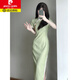 皮爾卡丹（pierre cardin）新中式少女綠色短袖改良旗袍年輕款清新修身氣質(zhì)2025夏季復古民國 綠色 M