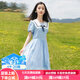 BICAIYA女大童連衣裙夏裝新款兒童洋氣12韓版13歲公主女孩夏天薄款裙子 藍(lán)色連衣裙 170 碼(建議160-170cm100-110斤
