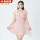 CEENIU泡溫泉大碼泳衣女連體裙式吊帶高級顯瘦顯白帶鋼托聚攏遮肚游泳裝 桃粉色 均碼 （建議100-160斤）
