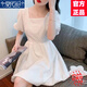 莫代爾法式方領(lǐng)泡泡袖連衣裙女2025夏季新款公主蓬松裙收腰顯瘦中長裙子 白色 M 【建議96-105斤】