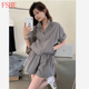 FSHE2025休閑運動(dòng)套裝女短袖外套秋季慵懶感搭配一整套新款小個(gè)子短褲 灰色 L