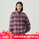 哥弟真的好（GIRDEAR）女裝花色絨感翻領(lǐng)毛呢大衣寬松外套女A400925 紫格 S (2碼)
