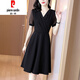 皮爾卡丹（pierre cardin）黑色裙子女2025夏季新款法式復古修身顯瘦氣質(zhì)連衣裙赫本風(fēng)小黑裙 黑色 L