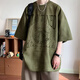 妙奕嘉短袖男復(fù)古t恤男士衣服男裝夏季2025新款潮牌半袖體恤抗皺印花 軍綠色仿麂皮絨美式短袖 XL 【建議120-140斤】