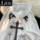 LPOXins風(fēng)學(xué)院風(fēng)小清新連帽衛(wèi)衣女春秋款韓版帥氣百搭情侶裝潮流外套 白色[加絨-優(yōu)質(zhì)面料帥氣百搭高 S 60-85斤