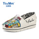 湯姆斯（Tt＆Mm）女鞋2025夏季新款厚底帆布鞋女薄款一腳蹬懶人鞋涂鴉百搭休閑鞋女 白色 37