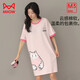 貓人（MiiOW）睡衣女士家居睡裙純棉圓領(lǐng)舒適透氣簡(jiǎn)約女士短袖長(cháng)裙可外穿 胖胖小貓粉 XL