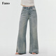 fano studios范洛Fano 丹寧風(fēng)復古做舊水洗微喇淺色直筒牛仔褲女2026夏季新款 淺藍色 現貨 L