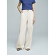 初棉亞麻分割線(xiàn)寬松直筒褲女側縫前移25春夏新品薄款抽繩休閑長(cháng)褲 本白色 S