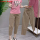 LOVER RUCCI歐貨夏季水洗棉薄款八分褲子女高腰寬松哈倫褲百搭顯瘦奶奶褲 卡其色 水洗棉八分褲 4XL 建議155-165斤