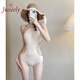 JUZEELY2025新法式泳衣女夏連體感挖腰性感顯瘦露背溫泉度假泳裝網(wǎng)紅 米白 M