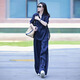 夏典素訂女王（SE.PSTP）感休閑亞麻套裝女2025年春季新款寬松減齡氣質(zhì)闊腿褲兩件套 藏青色 L 【建議111-125斤】