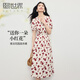熙世界（sllsky）法式茶歇V領(lǐng)碎花連衣裙2025夏季新款獨特漂亮泡泡袖長(cháng)裙 杏底紅花 L
