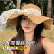 目丸法式蕾絲蝴蝶結草帽女夏海邊沙灘波浪邊大帽檐太陽(yáng)帽遮陽(yáng)防曬帽子