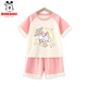 巴布豆兒童睡衣家居服套裝男童純棉親膚透氣女童薄款空調服【7A抗菌】 【短袖款】粉 月亮巴布 160