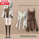 槿城美拉德穿搭連衣裙套裝新款復古長(cháng)袖上衣配廢土風(fēng)沙漠連衣裙兩件套 杏色上衣+咖色裙子M1563 M