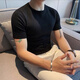HXHK夏季圓領(lǐng)T恤男修身韓版潮流百搭冰絲t恤半袖休閑針織短袖打底衫 黑色 XL