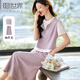 熙世界（sllsky）粉色休閑套裝夏季2025年新款假兩件短袖上衣半身裙兩件套 海棠紫 M