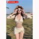 JIOESC泳衣女比基尼四件套性感顯瘦罩衫純欲風(fēng)沙灘泡溫泉包臀裙分體泳裝 比基尼-性感黑【均碼80-120斤】