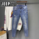 JEEP SPIRIT吉普破洞牛仔褲男九分夏季新款韓版潮流修身小腳褲時(shí)尚刺繡藍色長(cháng) 藍色 30 建議115-120斤