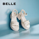 百麗（Belle）厚底增高涼鞋女2025夏季新款商場(chǎng)同款真皮質(zhì)感涼鞋D7Z2DBL5 米白 37 (235mm)
