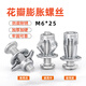 賈恩斯（JAENS）花瓣螺母膨脹螺絲M4中空壁虎燈籠拉鉚母空心板鐵皮車(chē)牌照固定螺栓 M6*25mm【10套】適用0-5mm厚度
