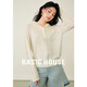 百家好（Basic House）Basic House/百家好鉤花連帽綿羊毛半襟針織衫女軟糯寬松套頭毛衣 白色 M