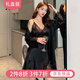 貓惑性感美背睡衣女士薄款露背打底吊帶裙絲滑睡裙睡袍品牌家居服套裝 黑色（單吊帶） L （建議101-115斤）