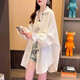 DAVEY MODE中長款薄款襯衫防曬衣女夏季2025新款冰絲寬松大碼防曬服開衫外套 白色 M （適合90-110斤）